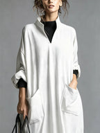 Full Size Loose-fit Mock Neck Midi Dress Pockets Plus (10)