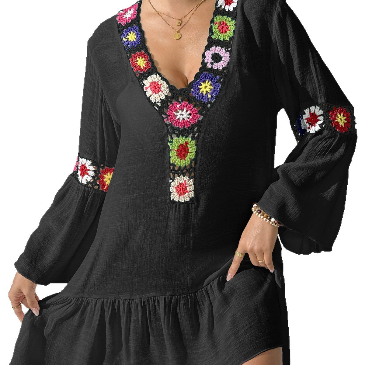 Hand-knitted V-neck Dress Random Mixed Colors photo 2