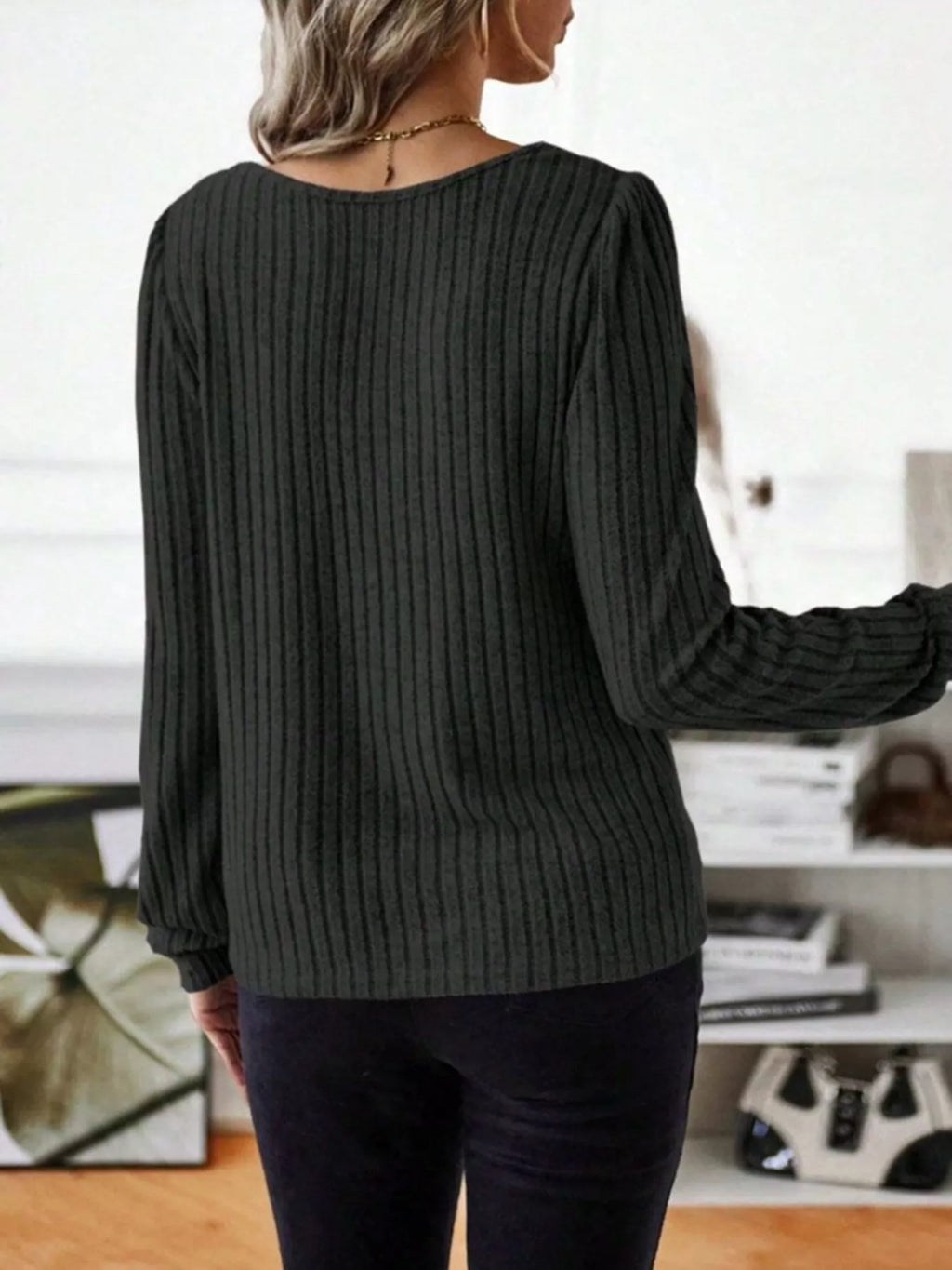 Ribbed Knit Long Sleeve T-shirt (26)