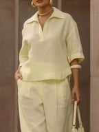 Full Size 3/4 Sleeve Top Wide Leg Pants Set Plus (10)