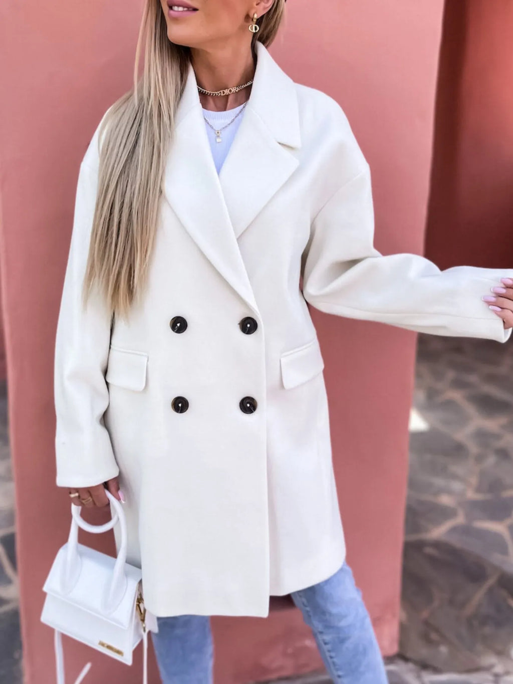 Full Size Double-breasted Wool Coat Plus