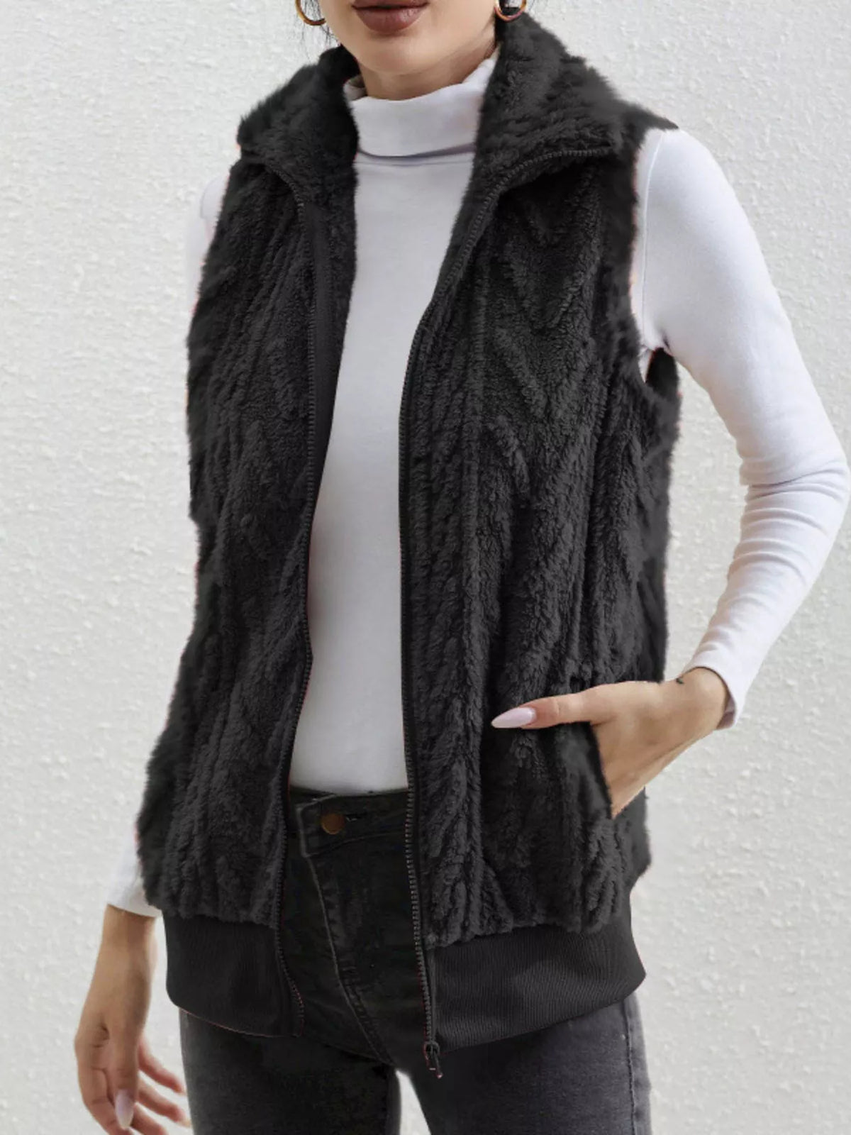 Full Size Cozy Faux Fur Zip-up Vest Coat Plus (10)