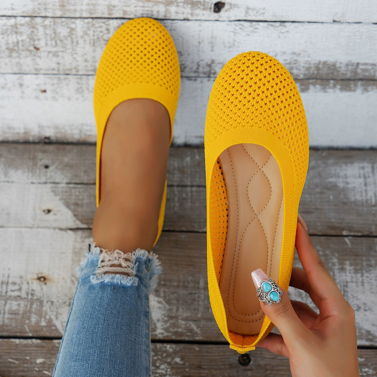 Solid Color Mesh Flat Slip-ons (7)