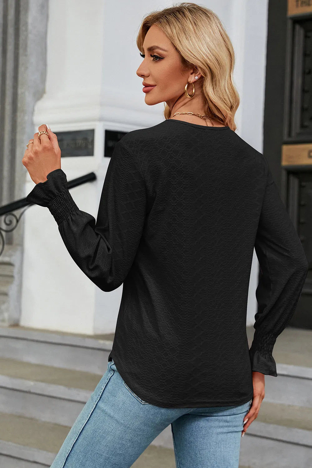 V-neck Flounce Sleeve T-shirt (9)
