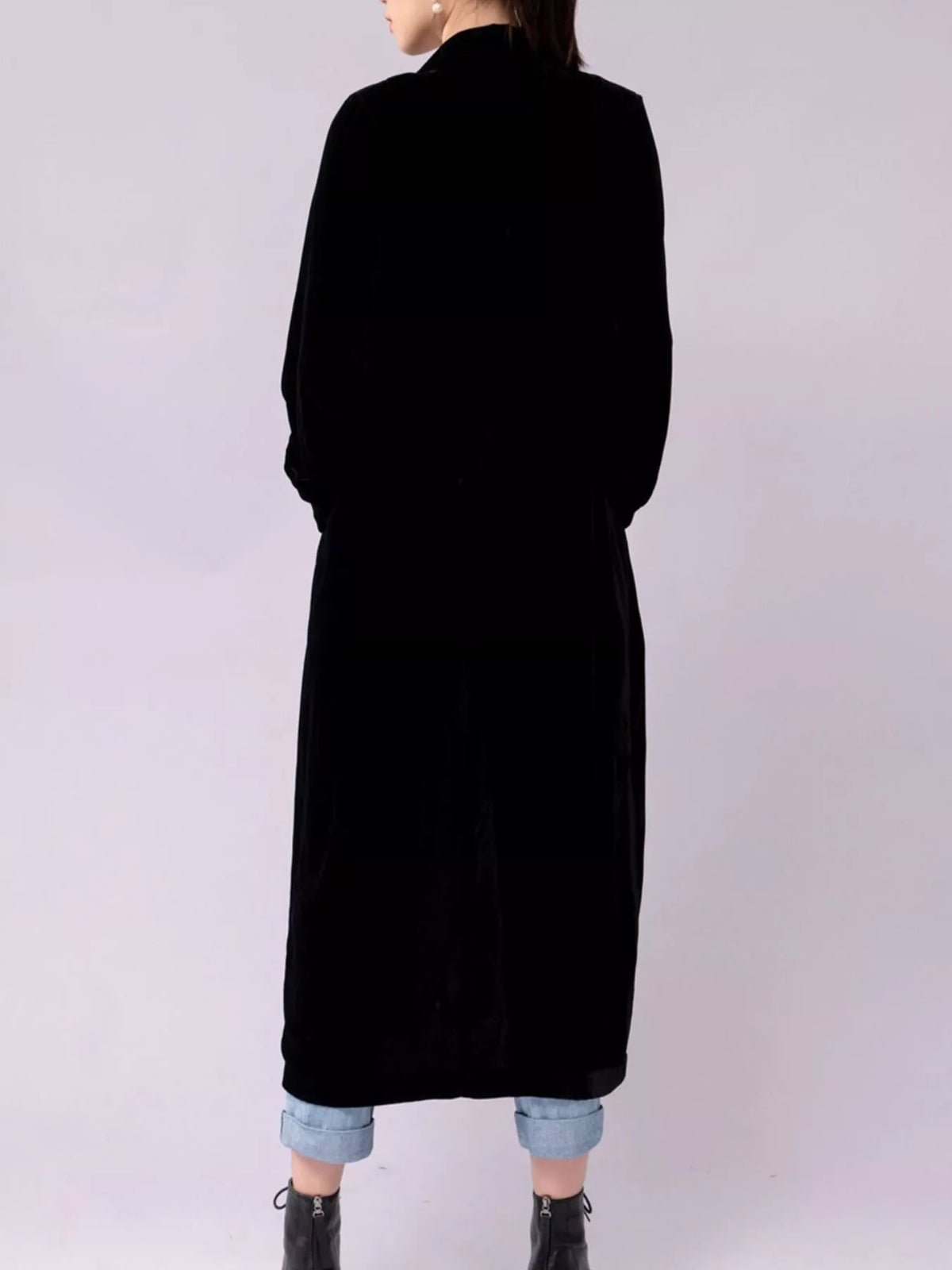 Velvet Lapel Collar Longline Coat (11)