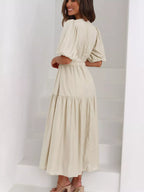 V-neck Puff Sleeve Midi Dress (18)