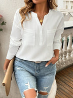 Pocketed Notched Long Sleeve Blouse (18)