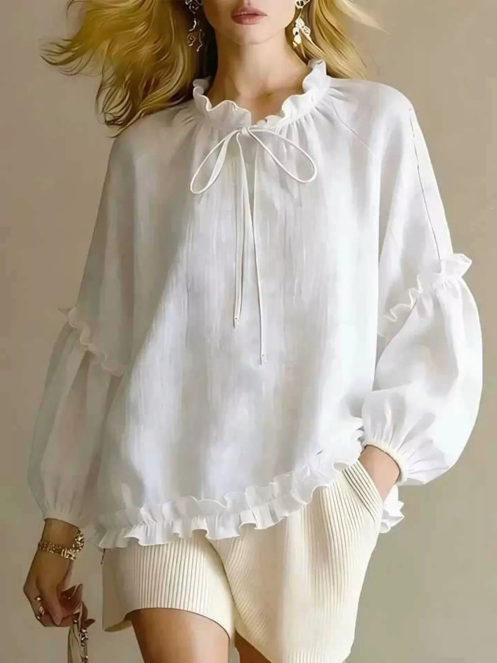 Frill Balloon Sleeve Blouse