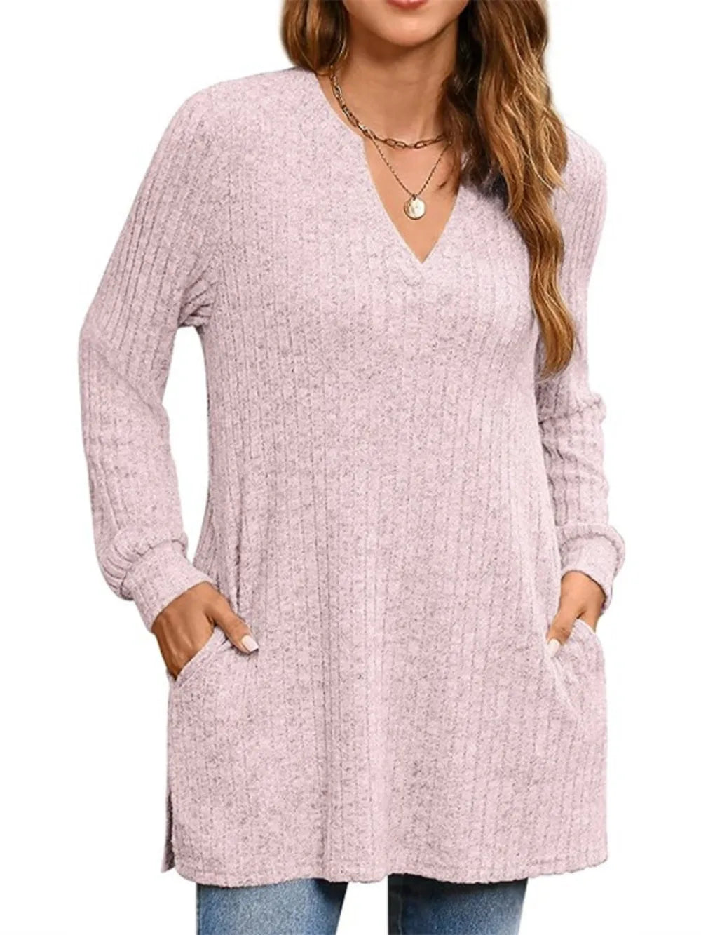 Ribbed Notched Long Sleeve T-shirt (16)