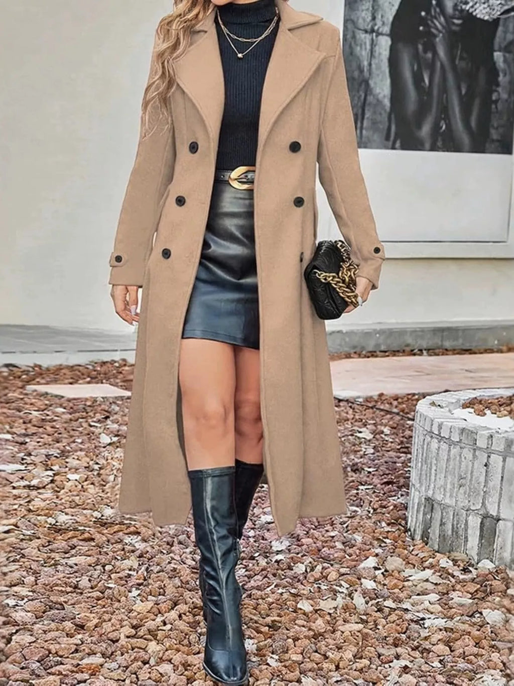 Full Size Double-breasted Longline Trench Coat Plus