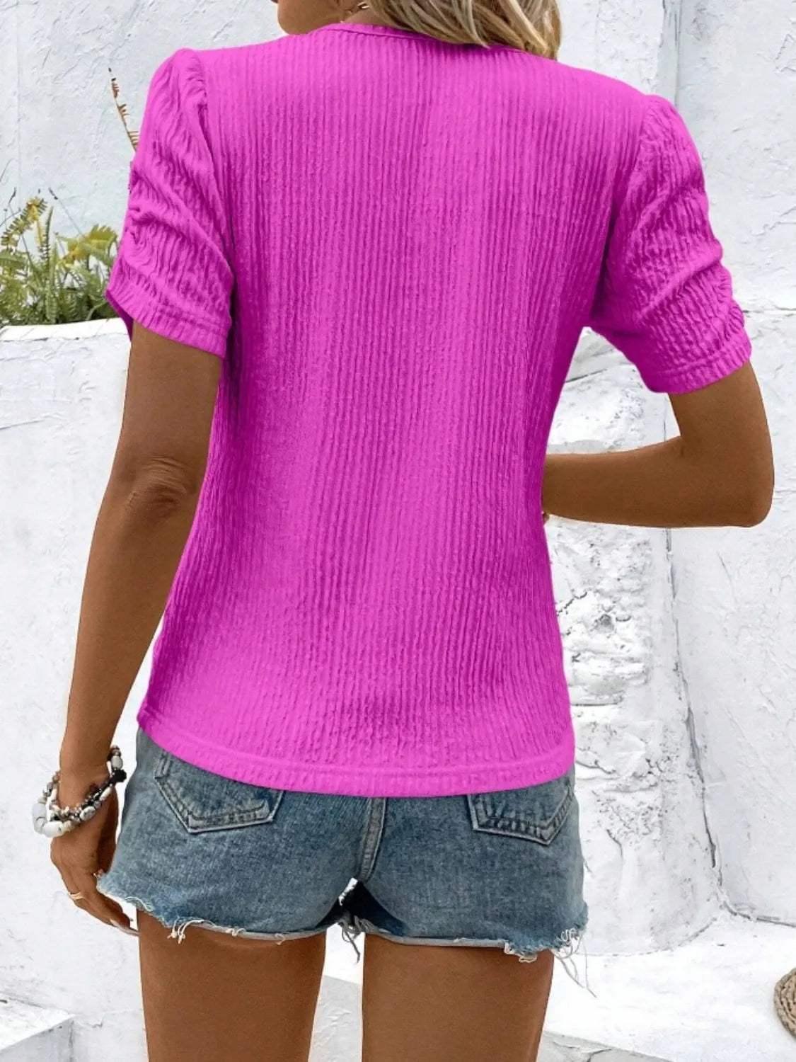 Ruched Round Neck Short Sleeve Top (21)
