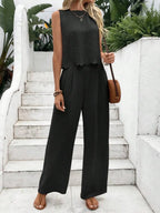 Tie Back Round Neck Top Pants Set (9)