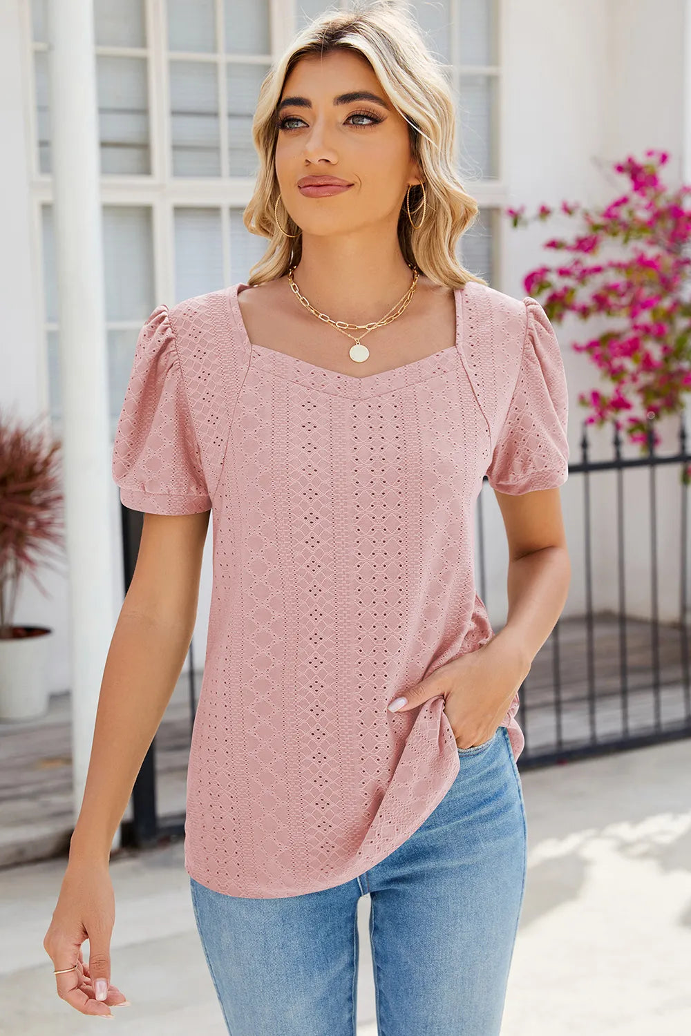 Eyelet Puff Sleeve T-shirt (26)