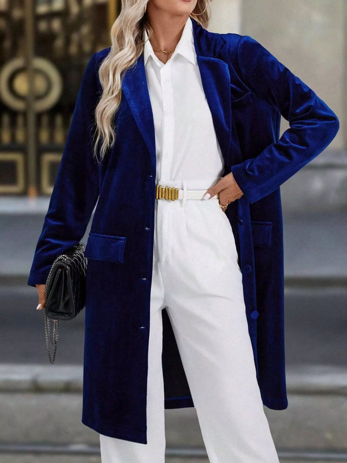 Lapel Collar Long Sleeve Longline Coat (13)