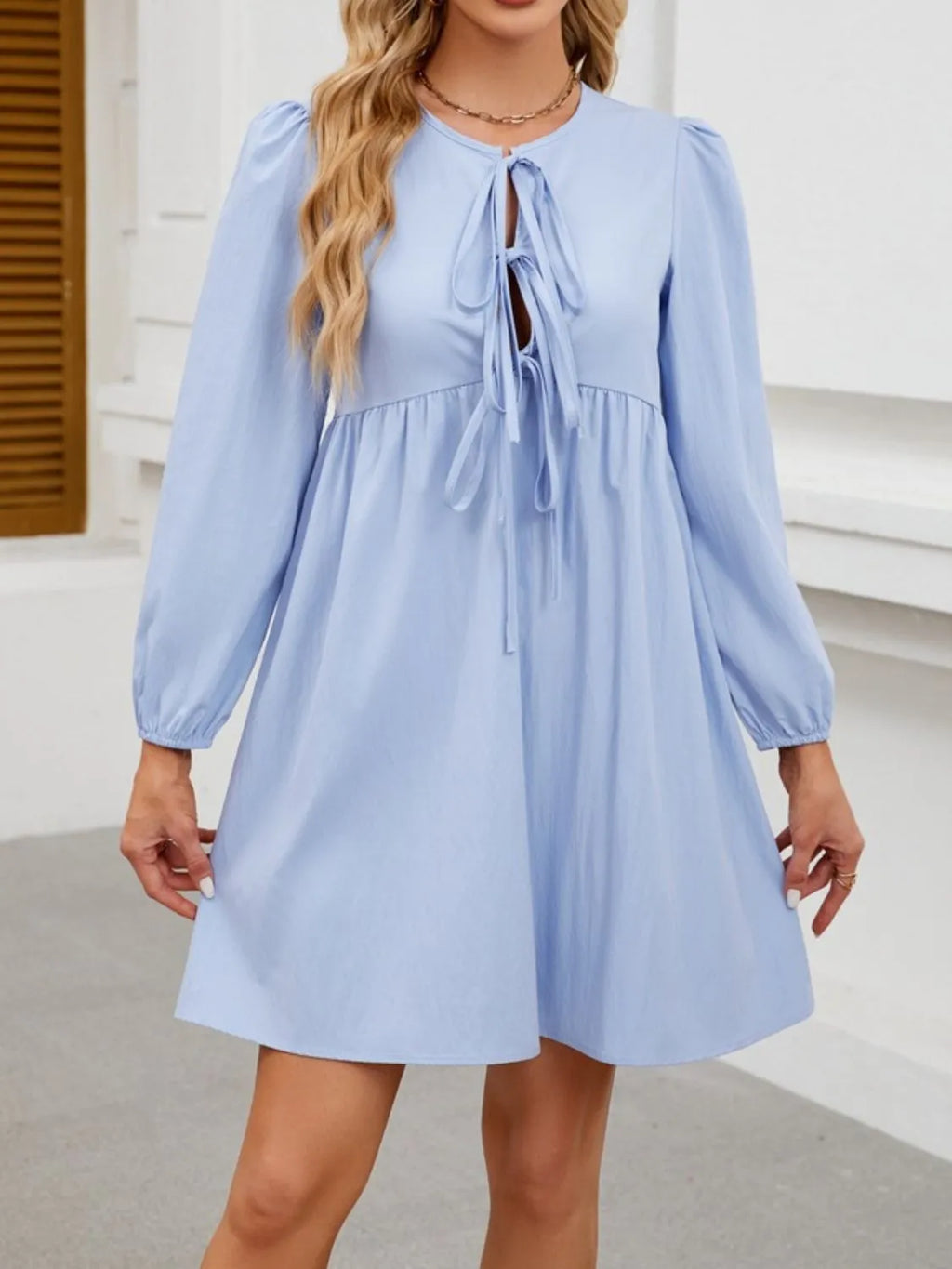 Tie Front Long Sleeve Mini Dress (3)