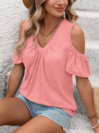 Cold Shoulder V-neck T-shirt (21)