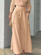 Long Sleeve Shirt Wide Leg Pants Set (6)