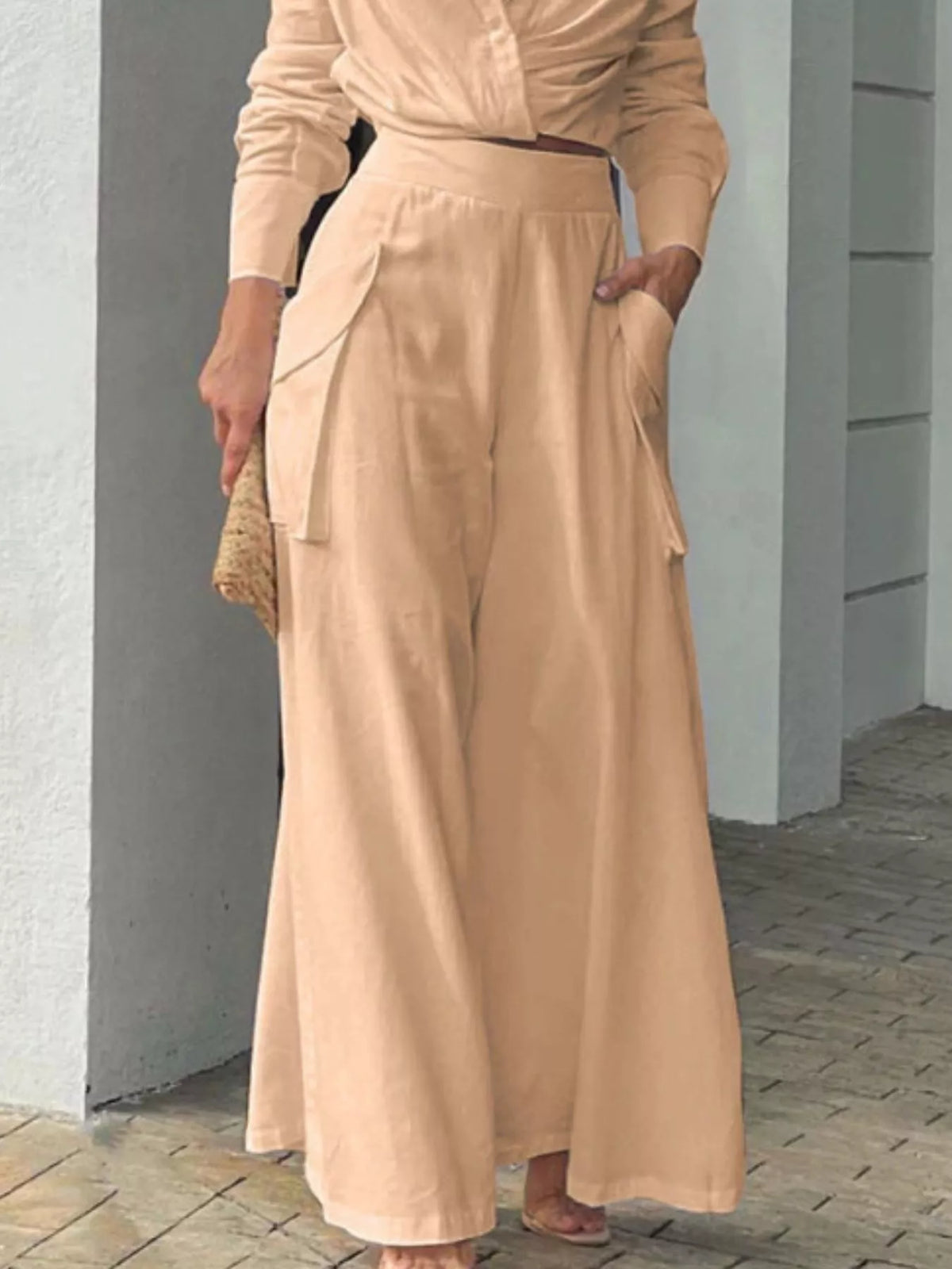 Long Sleeve Shirt Wide Leg Pants Set (6)