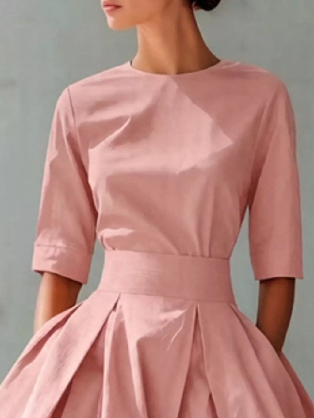Round Neck A-line Midi Dress (6)