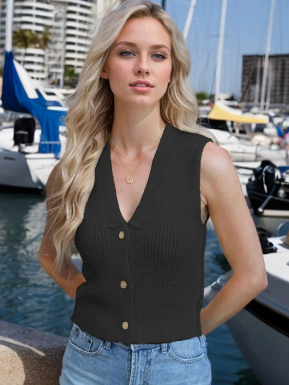 Button Down V-neck Sweater Vest (9)