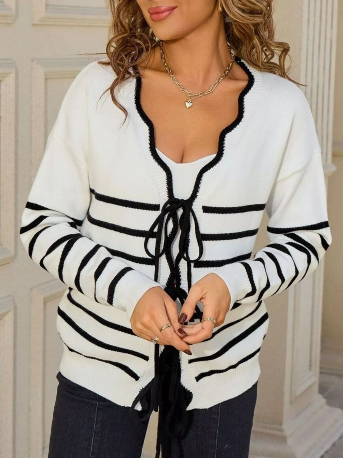 Striped Tie Front Knit Cardigan (3)