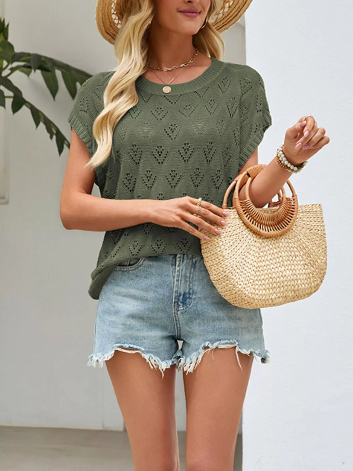 Openwork Short Sleeve Knit Top (11)