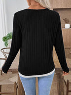 Ribbed Knit Button Detail Contrast Sweater (19)