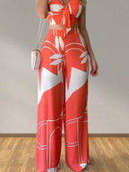 Tropical Print Spaghetti Strap Crop Top Wide Leg Pants Set (9)