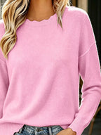 Full Size Scalloped Trim Crew Neck Sweater Plus (3)