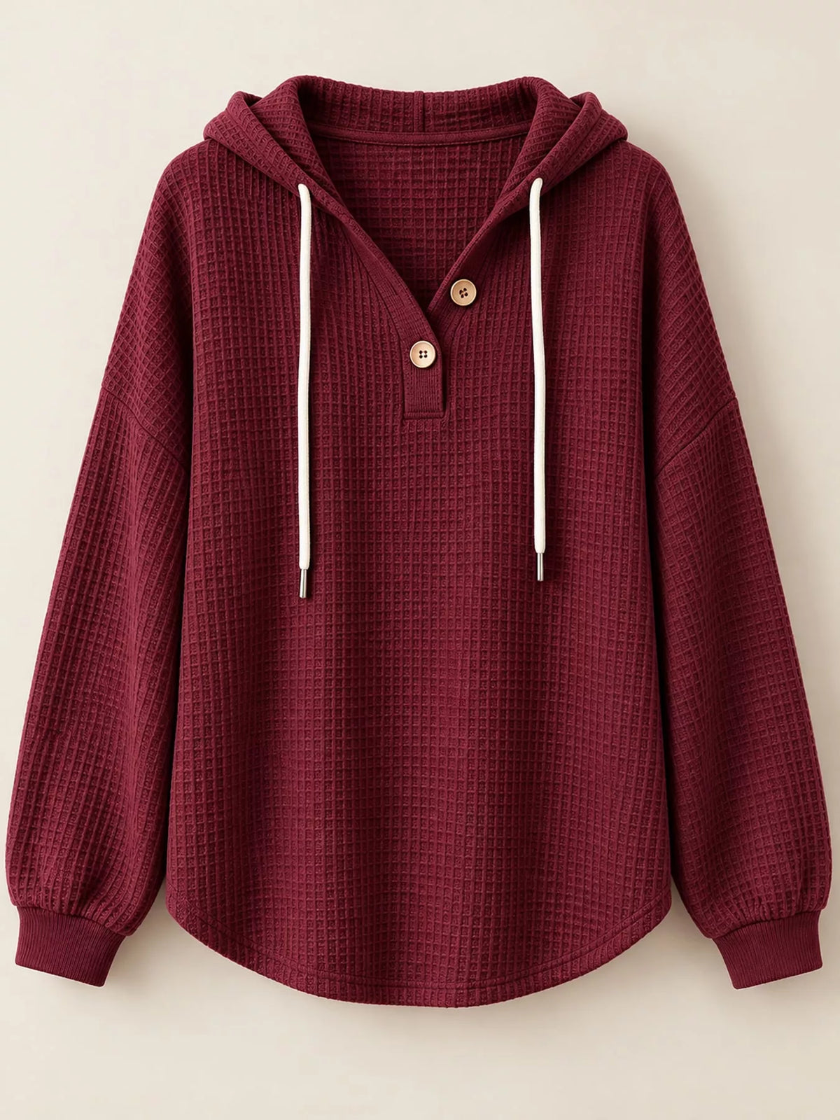 Full Size Waffle Knit Button Detail Hoodie Plus (28)