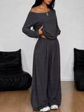 Full Size One-shoulder Top Drawstring Pants Set Plus