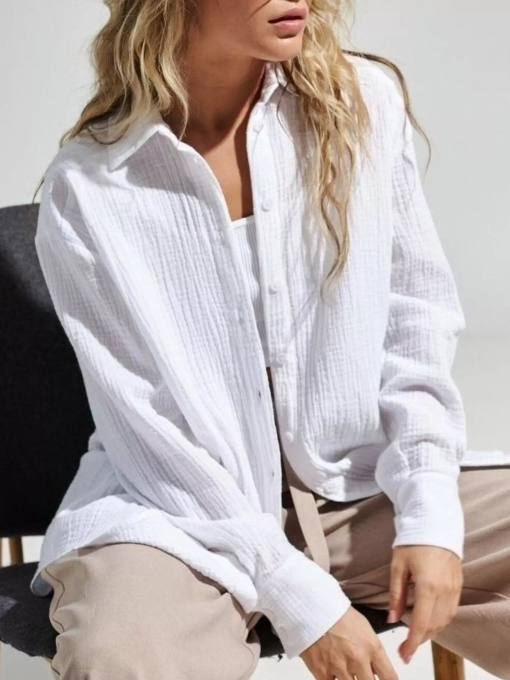 Textured Gauze Button-down Shirt (2)