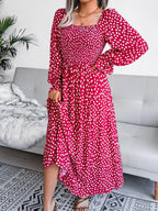 Smocked Square Neck Flounce Sleeve Dress (9)