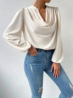 Full Size Cowl Neck Balloon Sleeve Blouse Plus (3)