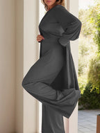 Full Size Slit Round Neck Long Sleeve Top Pants Set (11)