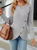 Ribbed Knit Decor Button T-shirt (7)
