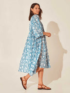 Floral Tie Neck Lantern Sleeve Dress (3)
