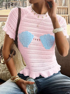 Openwork Ruffled Hem Knit Top (7)