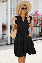 Ruched Notched Cap Sleeve Dress (10)