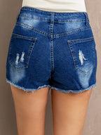 Lace Hem Denim Shorts Washed Frayed photo 3