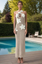 Crochet Flower Halter Neck Knit Dress (17)