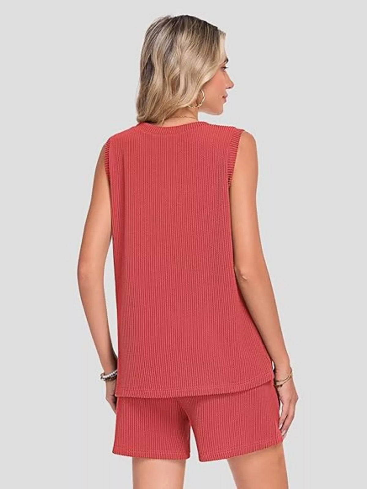 Casual Ribbed Knit Sleeveless Top Shorts Set (4)