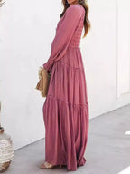 V-neck Long Sleeve Tiered Maxi Dress (8)