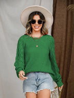 Openwork Round Neck Raglan Sleeve Sweater (14)