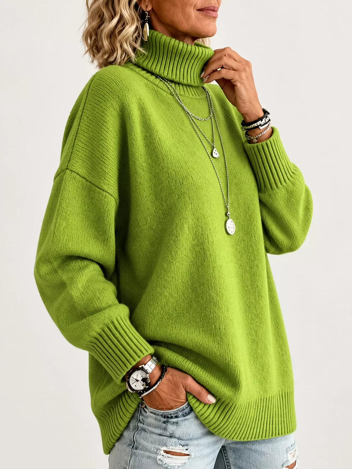 Turtleneck Dropped Shoulder Sweater (3)