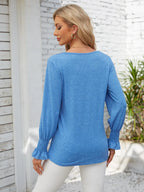 Smocked V-neck Long Sleeve Blouse (3)