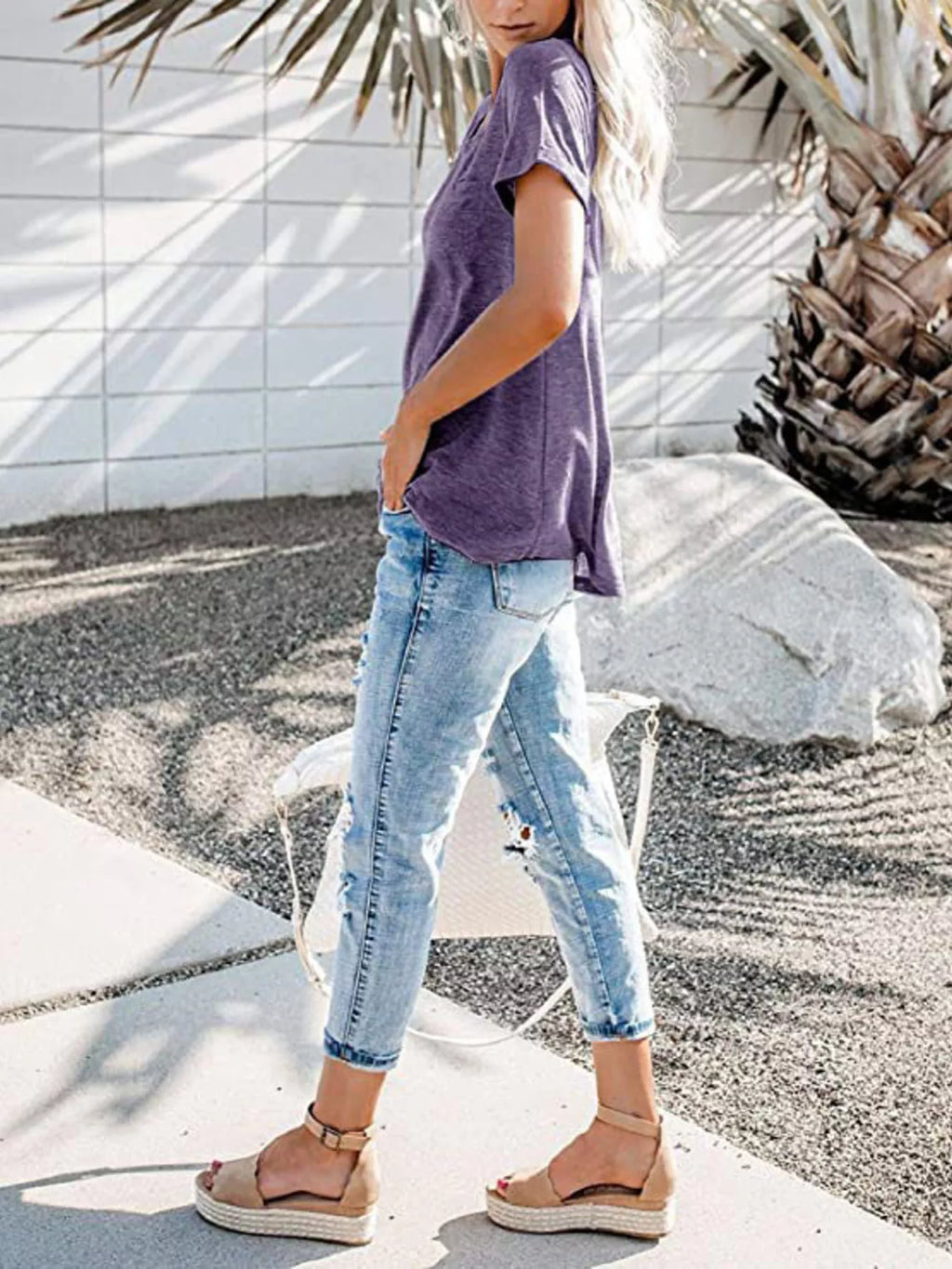Full Size Casual Button-front Pocket T-shirt Plus (20)