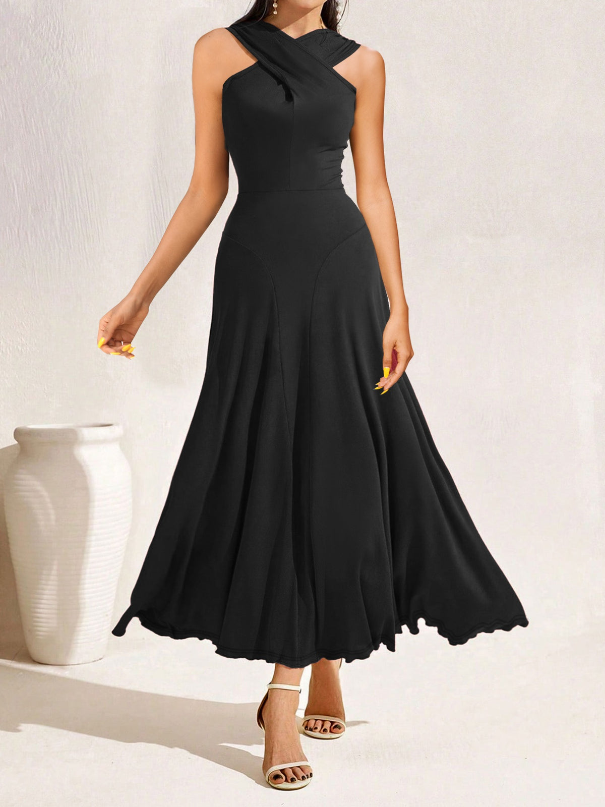 Crisscross Halter Neck A-line Midi Dress (4)