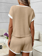 Contrast Trim Short Sleeve Top Shorts Set (15)