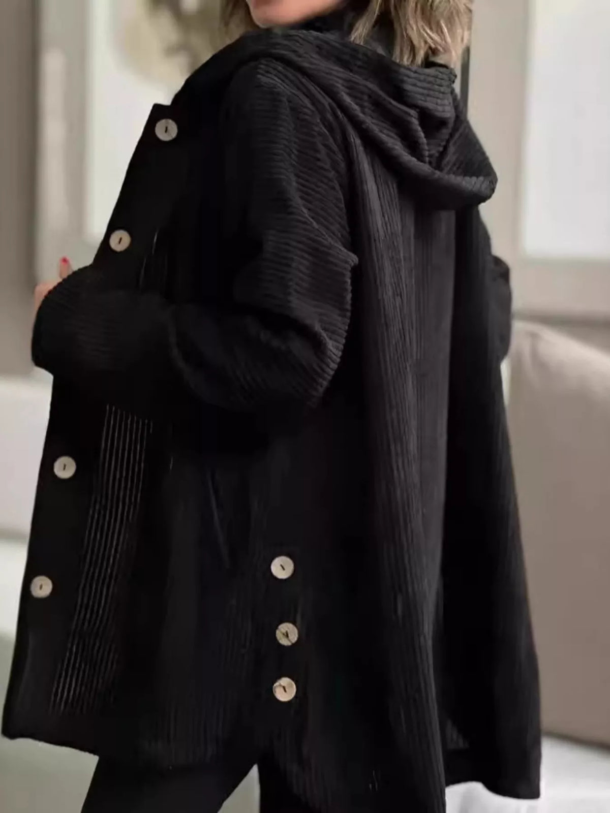Full Size Corduroy Button Up Hooded Jacket Plus (15)